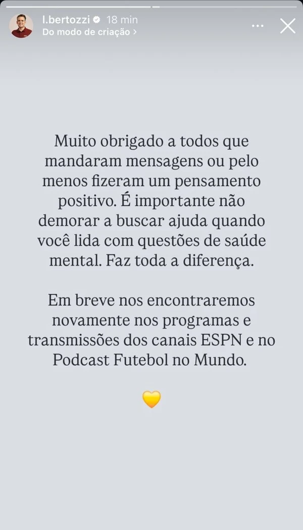 Leonardo Bertozzi fala pela primeira vez após afastamento da ESPN e das redes sociais por Reprodução