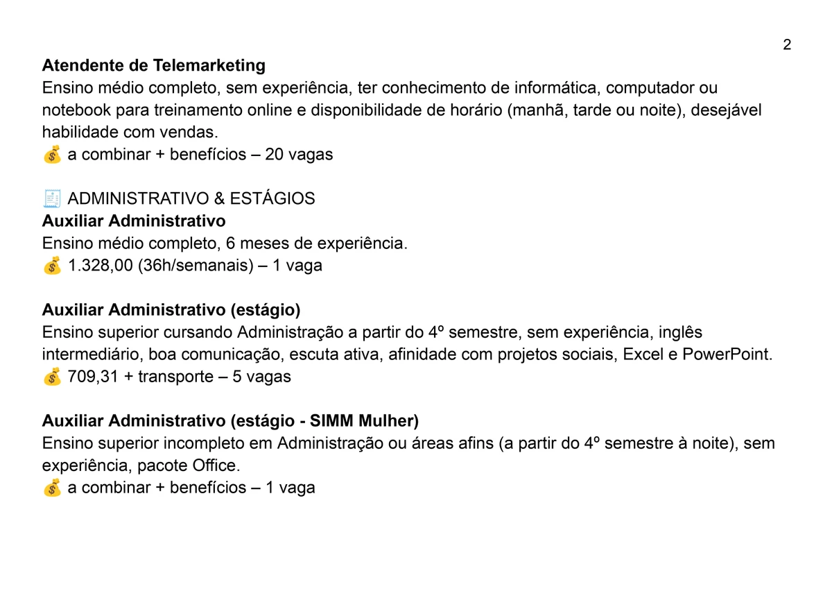 Vagas do SIMM para esta sexta-feira (11) por Reprodução