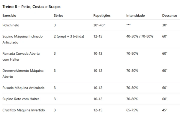Treino B - Peito Costas e Braços