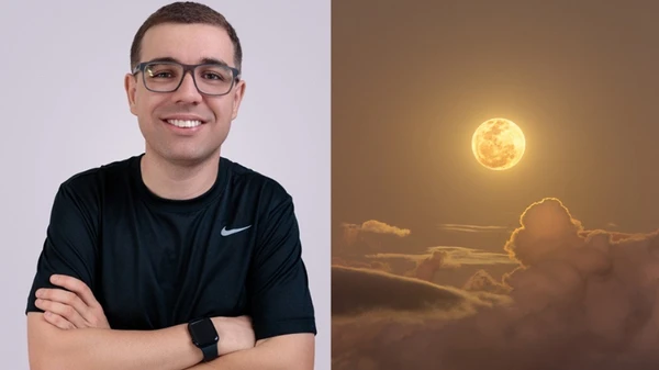 Astrofotógrafo Alexsandro Mota e sua foto da lua dourada de julho de 2025