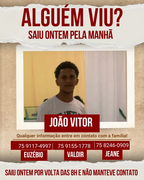 João Vitor, de 23 anos, é procurado pela família por Acervo pessoal