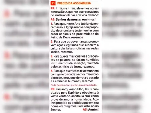 Oração contra as fake news em folheto da igreja