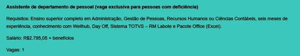 Vagas do SIMM para esta terça-feira (15) por Reprodução