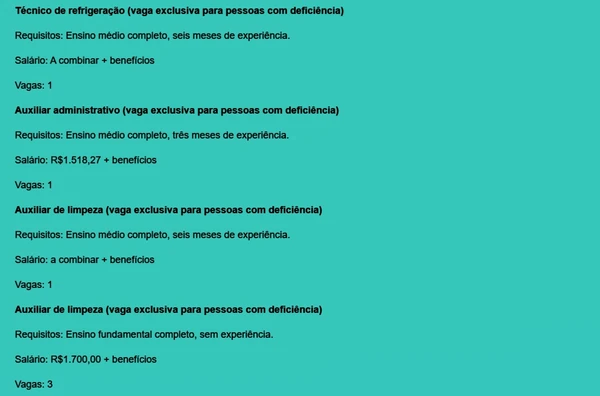 Vagas do SIMM para esta terça-feira (15) por Reprodução