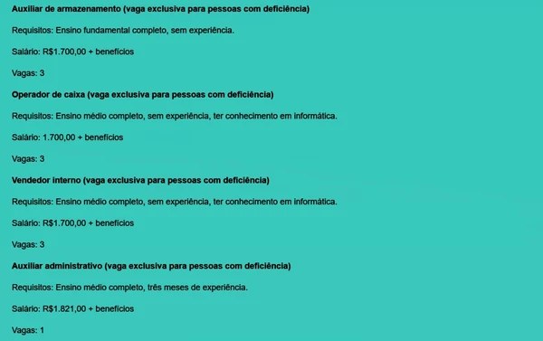 Vagas do SIMM para esta terça-feira (15) por Reprodução