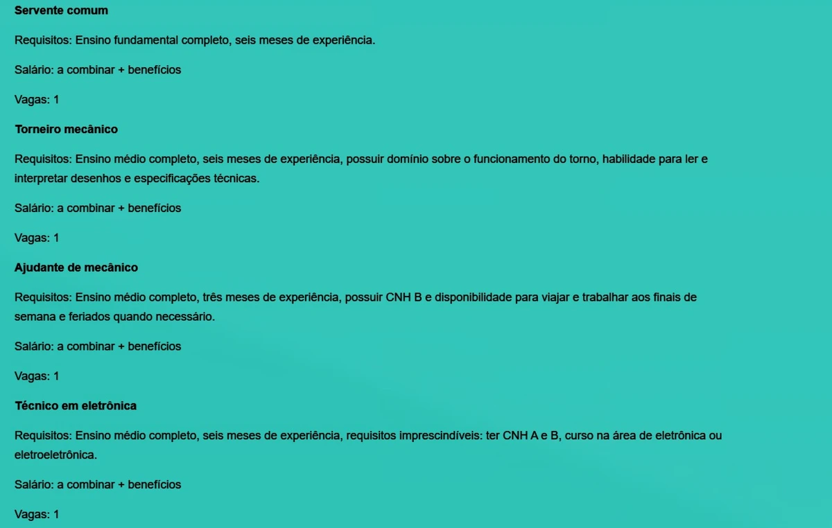 Vagas do SIMM para esta terça-feira (15) por Reprodução