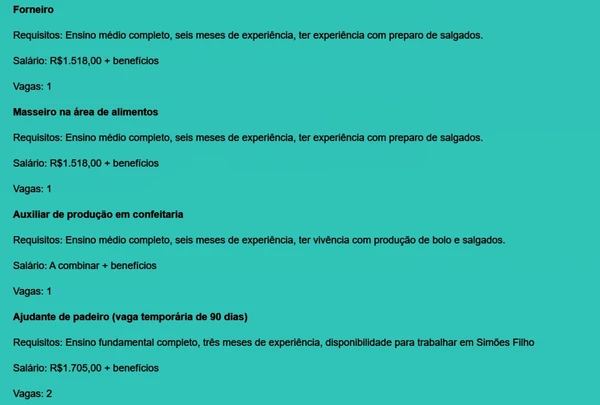 Vagas do SIMM para esta terça-feira (15) por Reprodução
