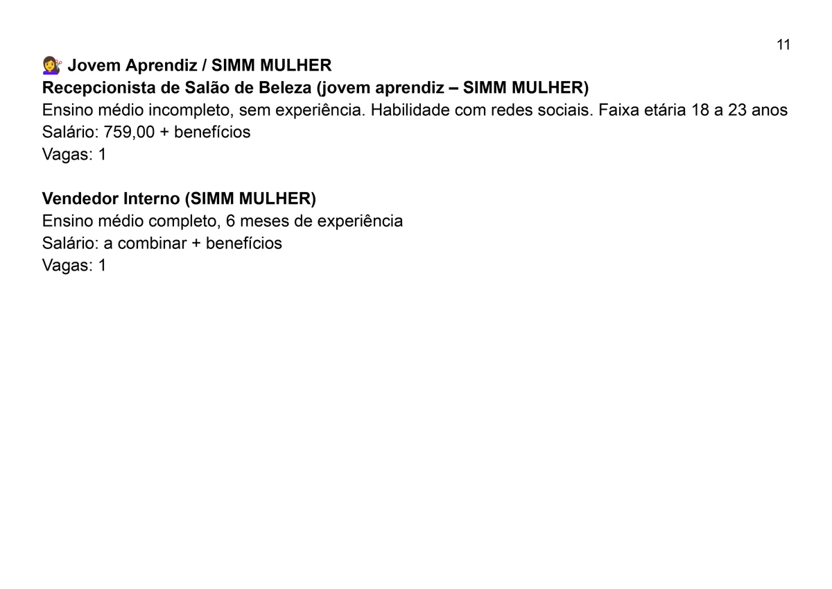 Vagas para esta quarta-feira (16) por Reprodução