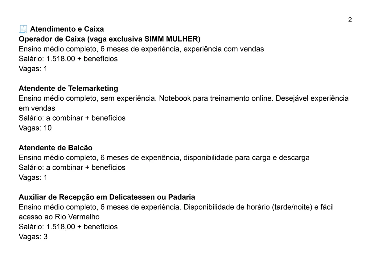 Vagas para esta quarta-feira (16) por Reprodução