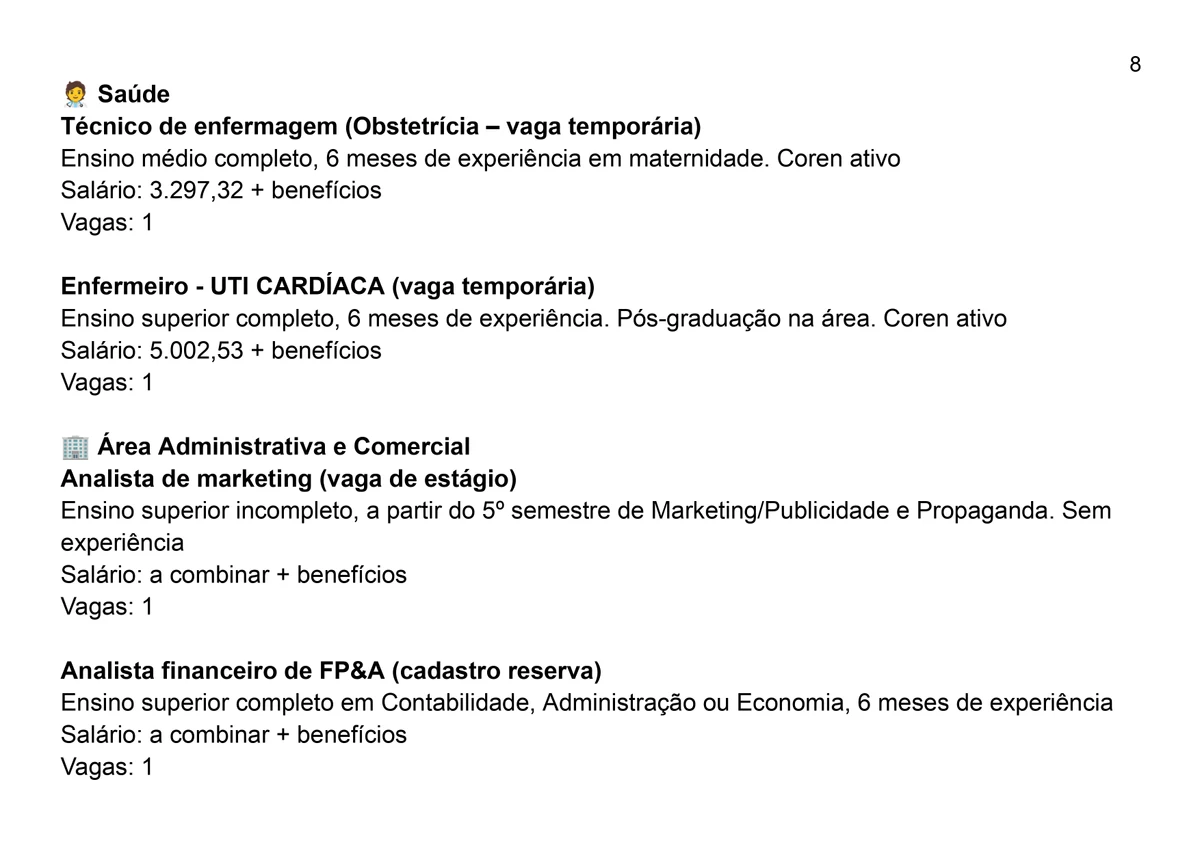 Vagas para esta quarta-feira (16) por Reprodução