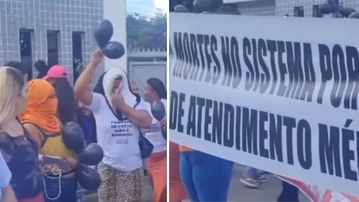 Protesto foi realizado por familiares em frente ao complexo