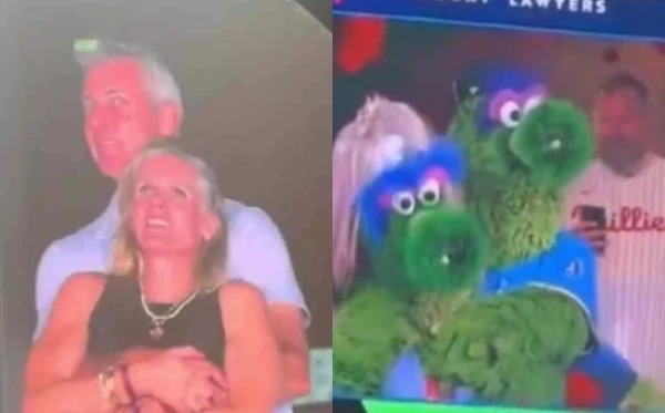 Andy Byron e Kristin Cabot no flagra, e os mascotes dos Phillies