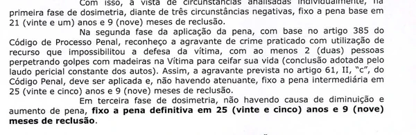 Trecho da sentença que condenou Ronivon por Reprodução/TJ-BA