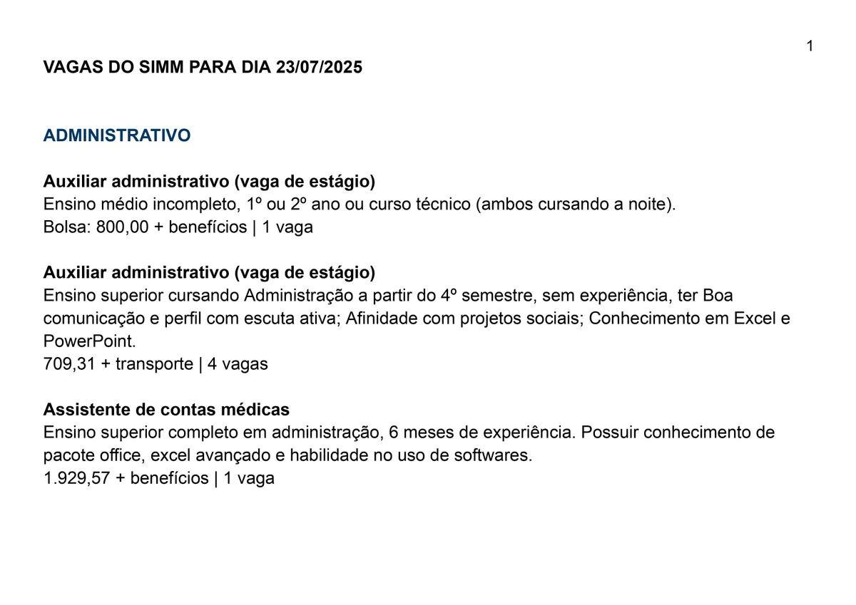 Vagas do SIMM por Reprodução