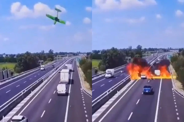 Carros passavam pela rodovia no momento da queda do avião