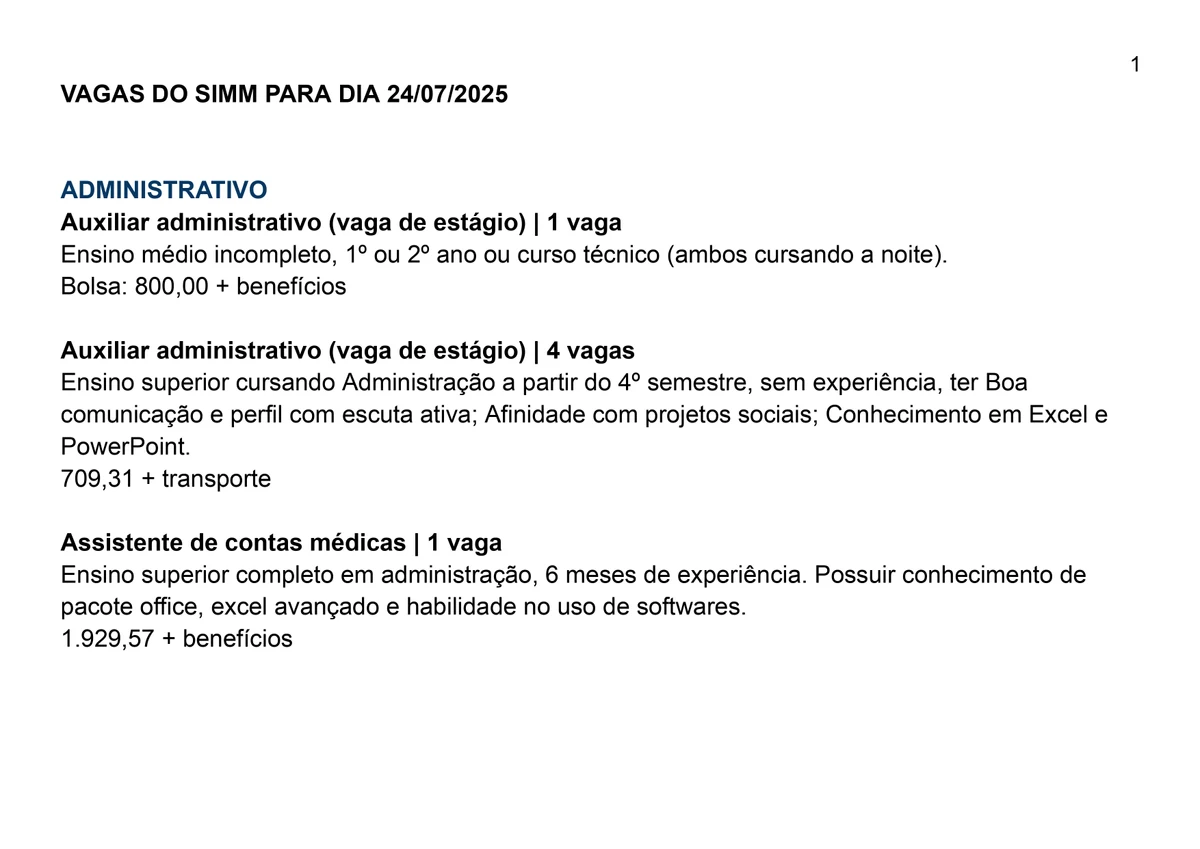 Vagas do SIMM por Reprodução