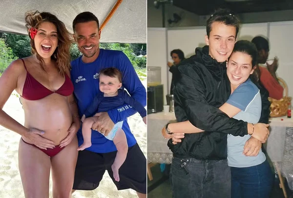 Fernanda Paes Leme e Paulo Vilhena com a filha dele, Manoela, e nos tempos do 'Sandy & Junior' por Reprodução