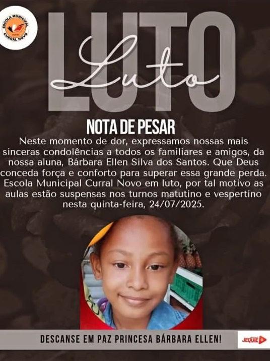 Nota de pesar da Escola Municipal Curral Novo por Reprodução