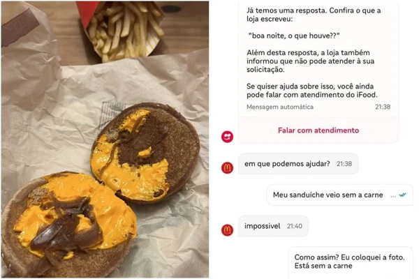 Hambúrguer foi entregue sem carne, segundo cliente