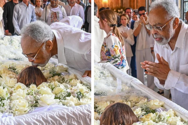 Gilberto Gil se despedindo de Preta Gil no velório