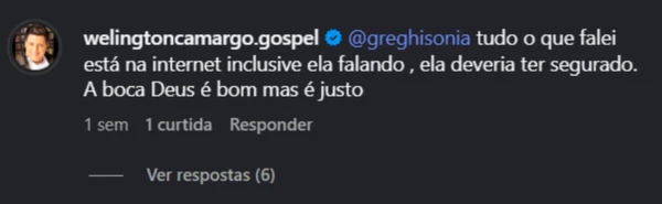 Resposta de Welington de Camargo às críticas