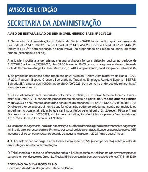 Aviso no Diário Oficial  por Reprodução 
