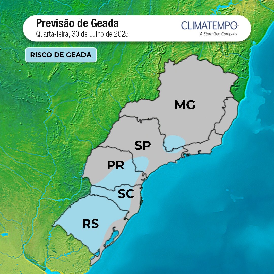 Estados com risco de geada por Cliatempo 