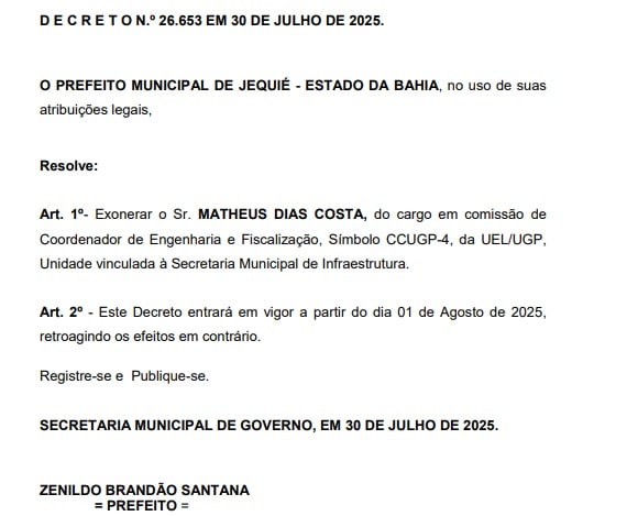 Publicação no Diário Oficial do Município de Jequié por Reprodução