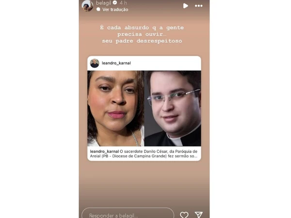 Bela Gil reage a fala preconceituosa de padre por Reprodução/Instagram