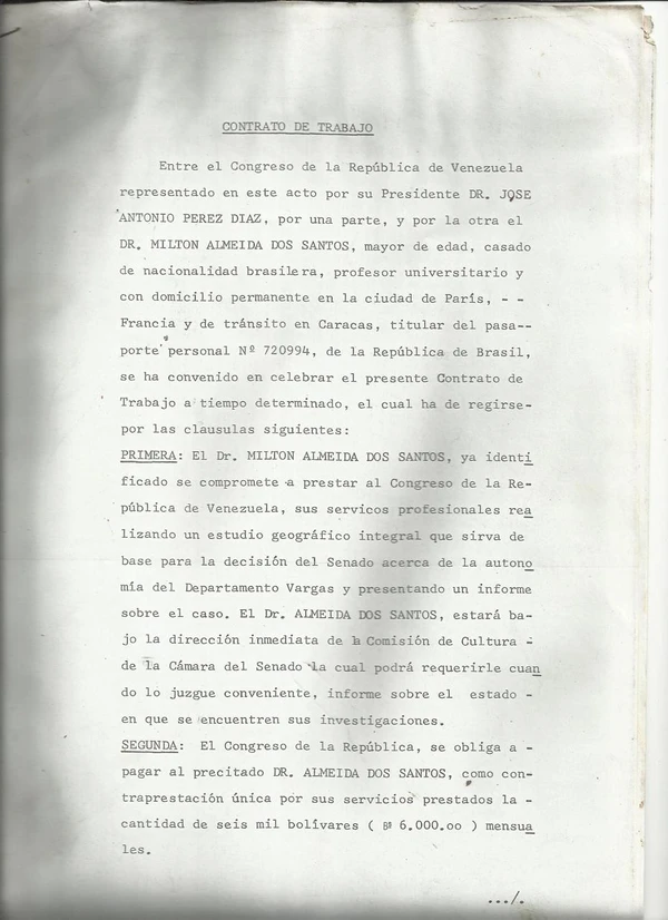 Exílio em Caracas: contrato prestação de serviço para Congresso da Venezuela por Acervo Pessoal