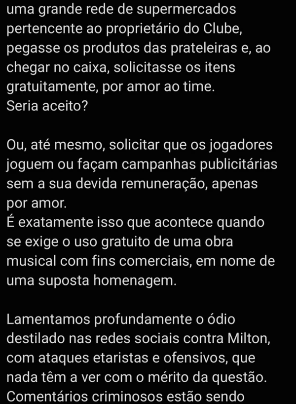 Milton Nascimento se pronuncia após processo contra o Cruzeiro por Reprodução