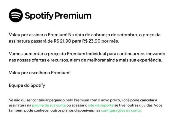 Assinantes serão notificados do aumento nas próximas semanas por Divulgação/Spotify