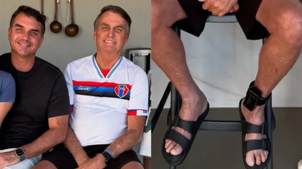 Ele também foi fotografado ao lado da família usando a tornozeleira eletrônica por Reprodução