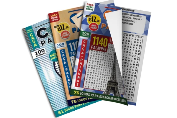 Item exclusivo será revistas de caça-palavras
