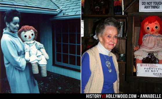 Lorraine Warren e a boneca Annabelle por Reprodução