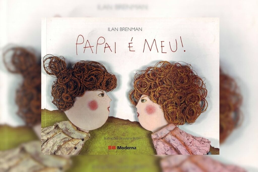 Em “O papai é meu!”, duas irmãs disputam a atenção do pai (Imagem: Reprodução digital | Editora Moderna Literatura)