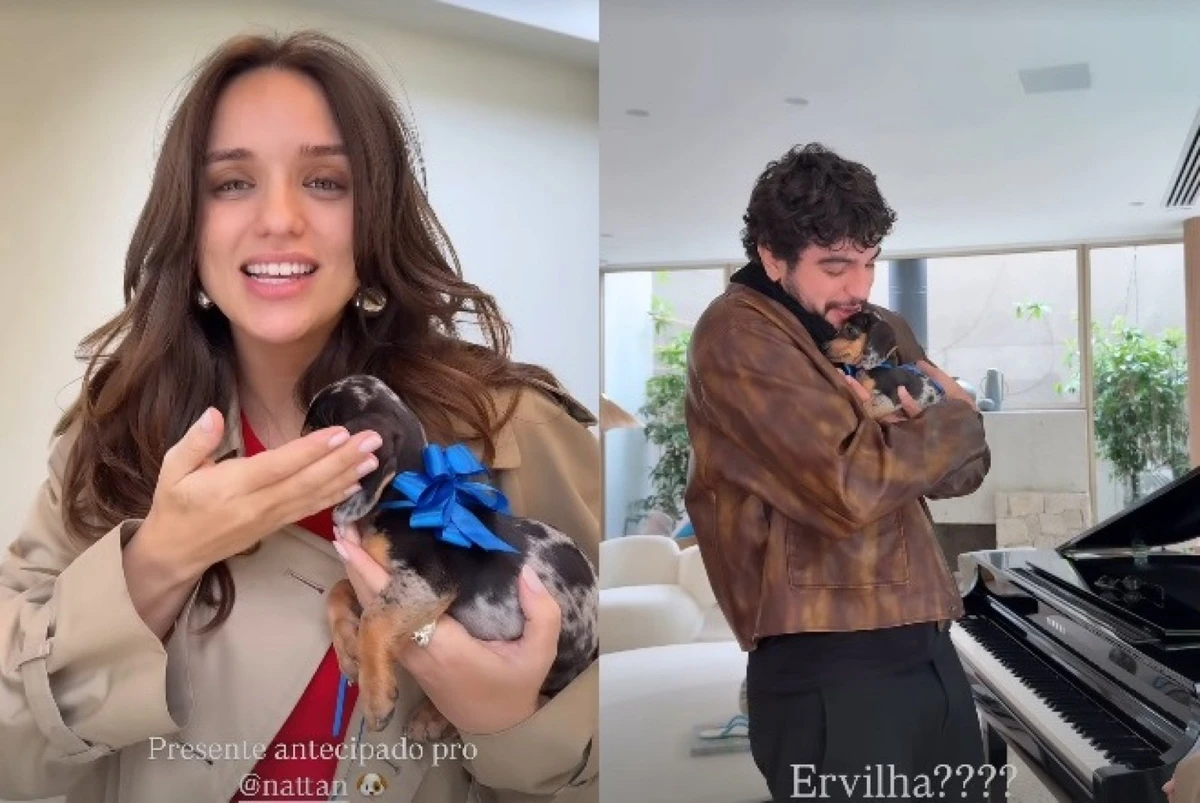 Nattan ganhou um cachorro de presente da namorada, Rafa Kalimann 