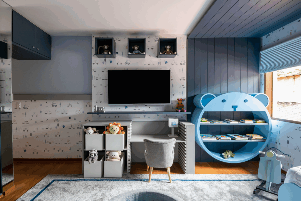 É importante contar com móveis que contribuam para a organização do quarto (Projeto: VilaVille Arquitetura e Interiores | Imagem: Favaro Jr.)