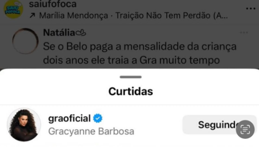 Gracyanne curte comentário que sugere traição de Belo por Reprodução/Instagram