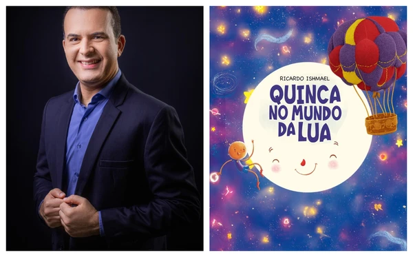 Ricardo Ishmael e a capa do livro por Anderson Glover