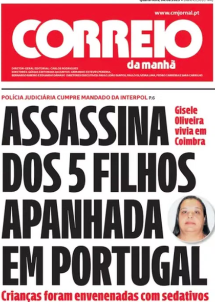 Capa de jornal português sobre a prisão da brasileira