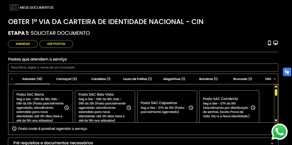 4° Escolher posto para agendar o serviço, depois escolher data e hora por Captura de tela 