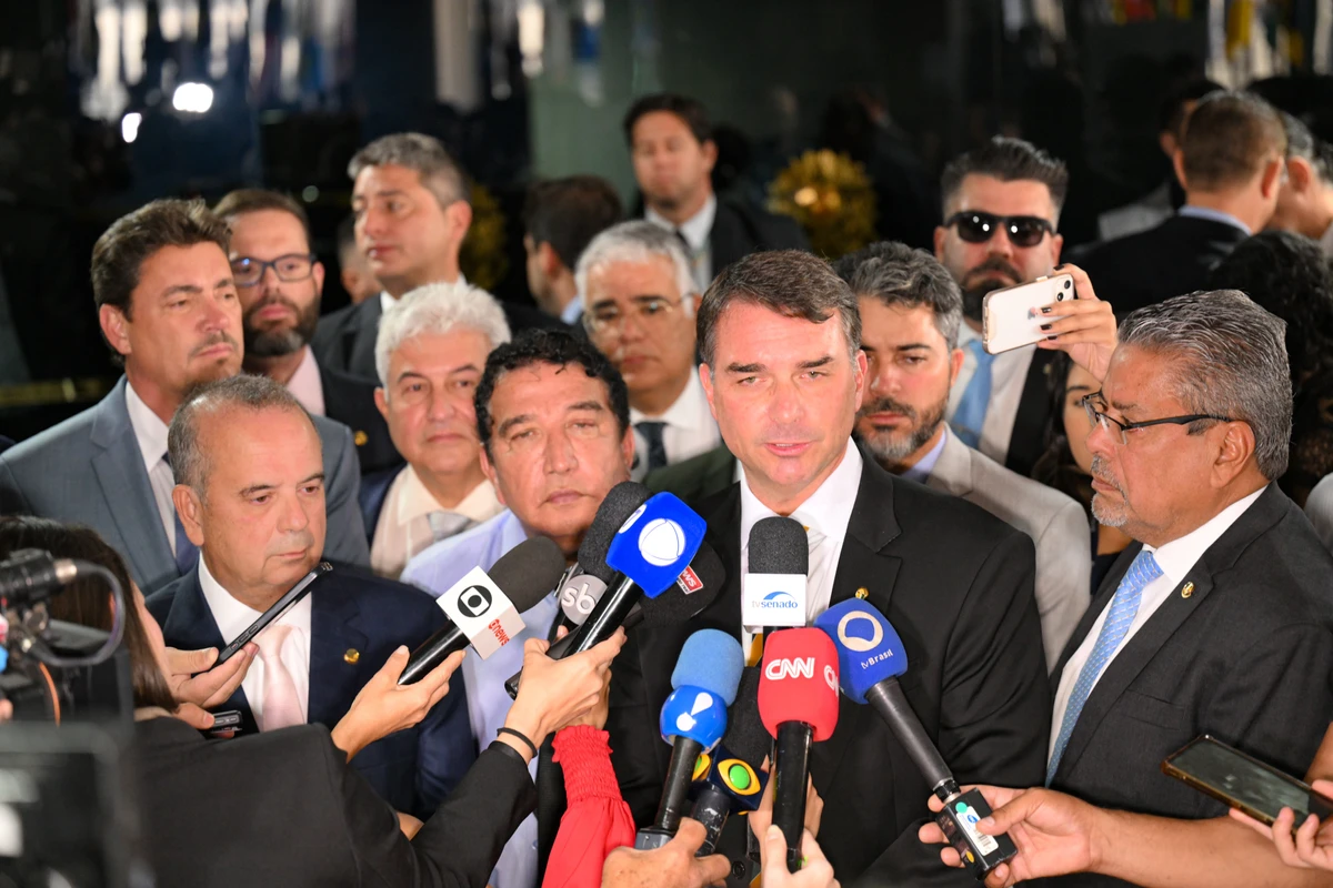 Filho do ex-presidente, o senador Flávio Bolsonaro estava entre os parlamentares que protestavam por Edilson Rodrigues/Agência Senado