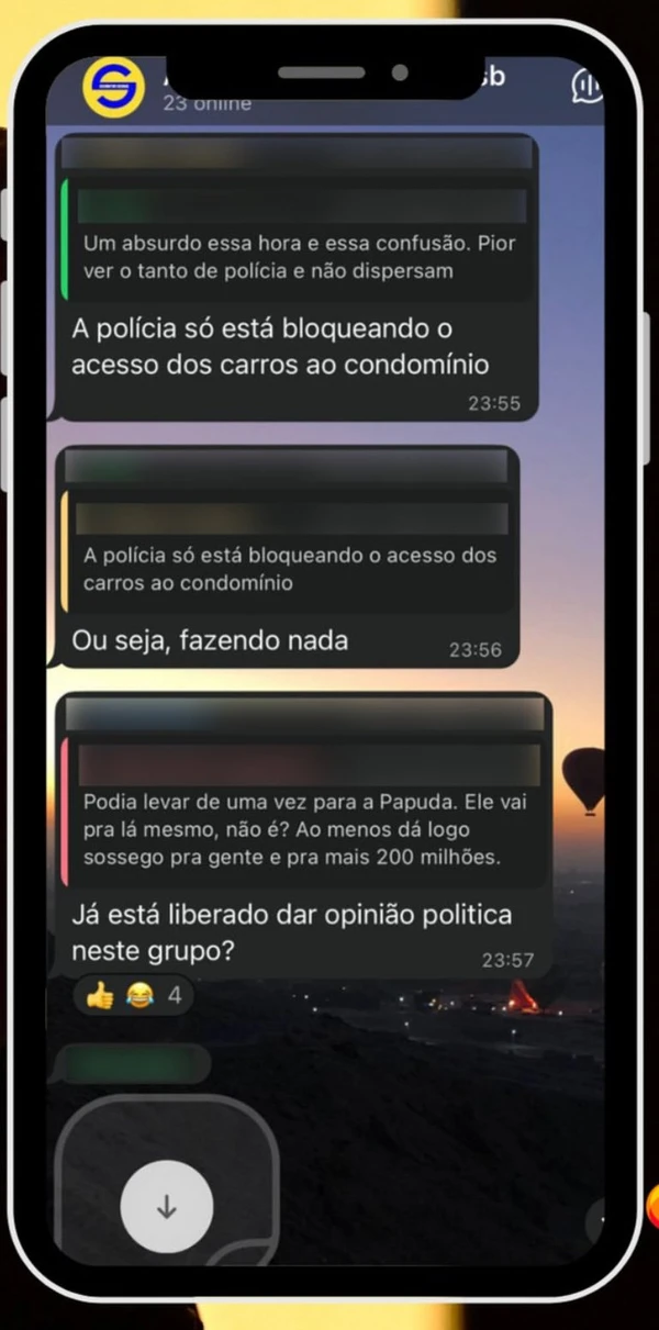 Moradores de condomínio de Bolsonaro no grupo de Whatsapp por UOL/Reprodução