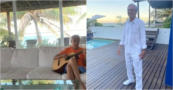 Caetano Veloso em sua casa no Rio Vermelho por Reprodução/Redes Sociais 
