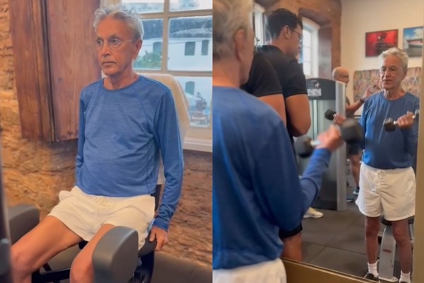 Caetano Veloso treinando na academia Villa Forma, em Salvador por Reprodução/Redes Sociais 