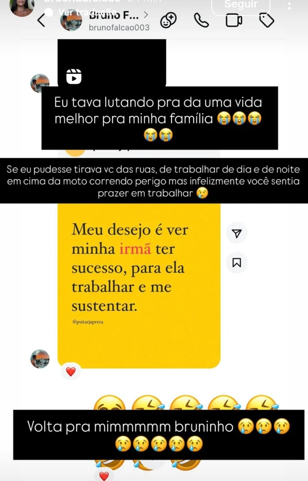 Influenciadora desabafa em rede social sobre assassinato de irmão gêmeo por Rede social
