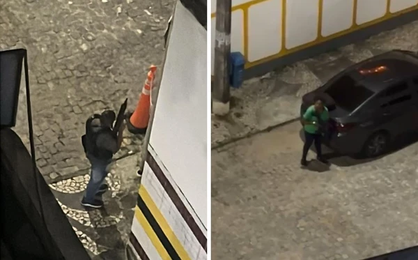 Criminosos armados com fuzis são flagrados por moradores após tiroteio