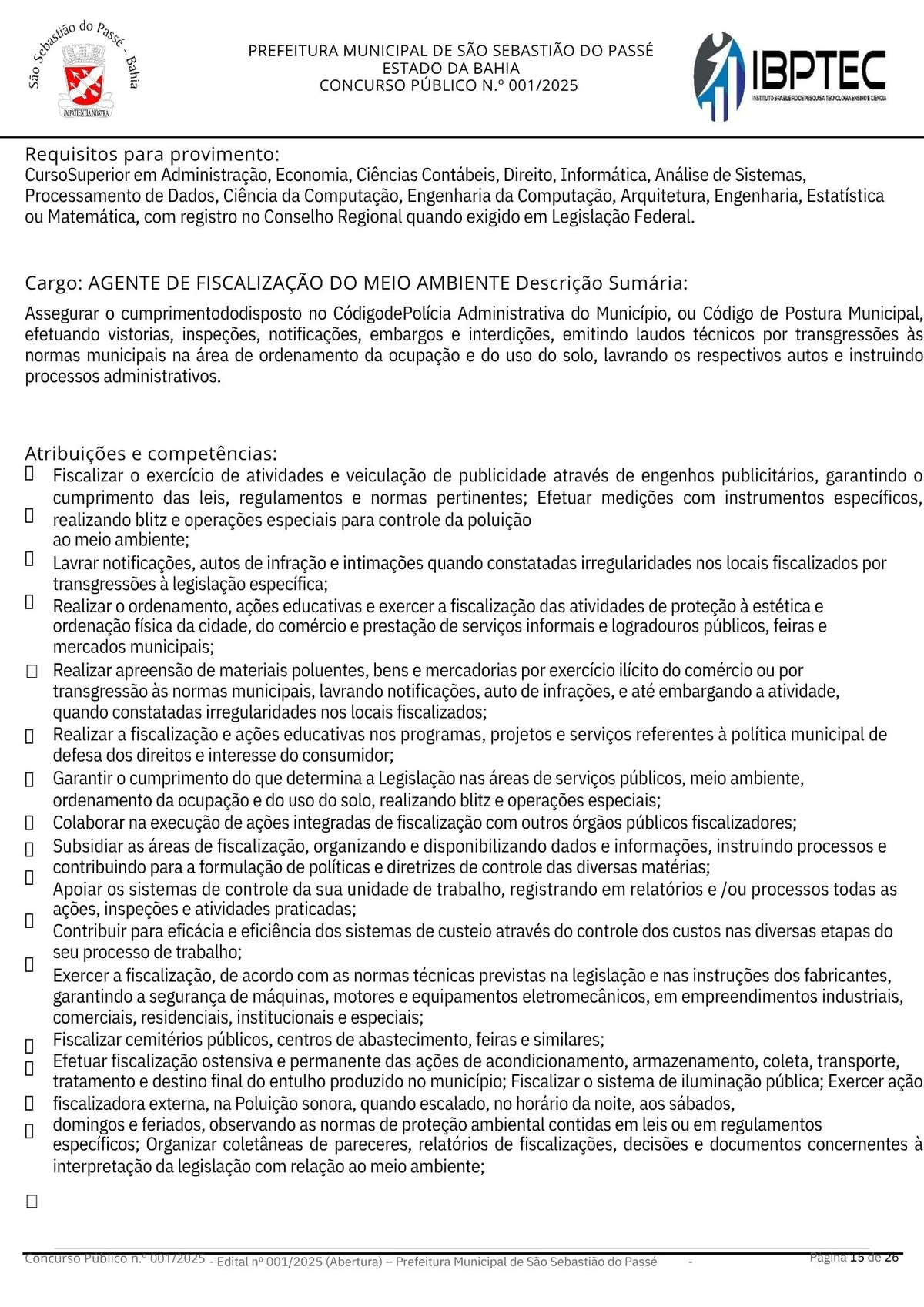 Edital de concurso público para a Prefeitura de São Sebastião do Passé por Divulgação