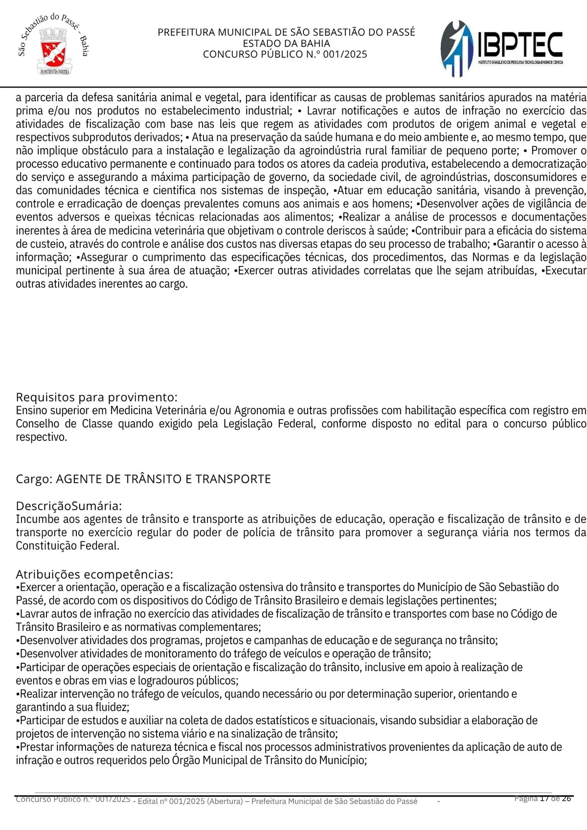 Edital de concurso público para a Prefeitura de São Sebastião do Passé por Divulgação